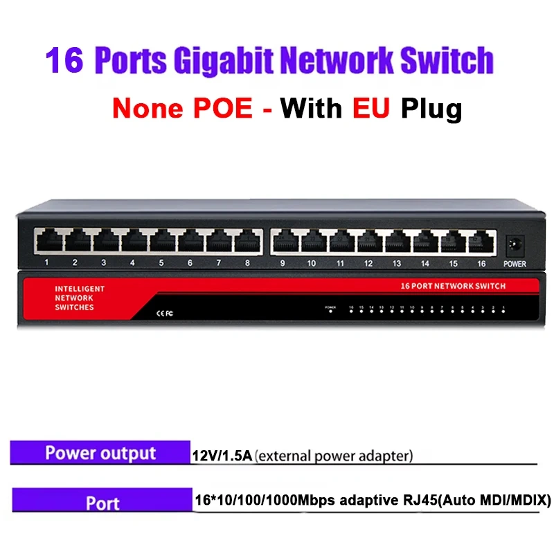 KuWFi Gigabit Network Switches Mini 5/8/10/16 Port 10/100/1000Mbps Fast Ethernet Network Switch Splitter for Office Home No PoE