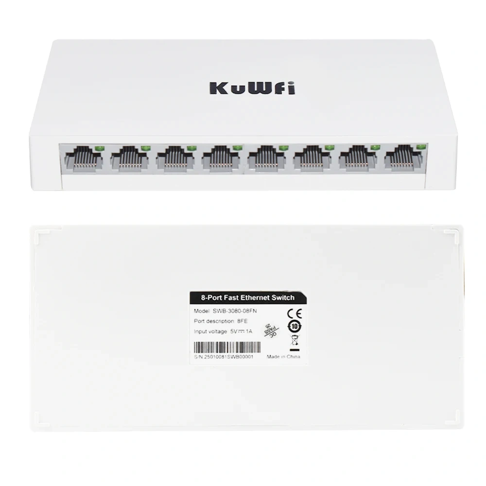 KuWFi 5/8 Port Desktop Network Switch 10/100/1000Mbps Gigabit Ethernet Switch Fast RJ45 Port Auto MDI/MDIX for PC Camera Router