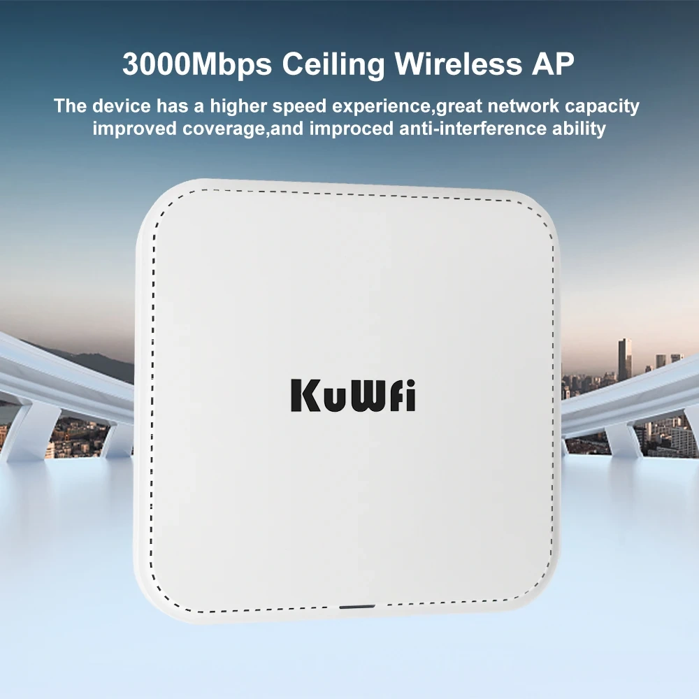 KKuWfi AX3000 Ceiling Wireless AP Router 2.4G 5G Dual Band Wifi 6 Gigabit Ethernet Port WiFi Access Point 48V POE 64 Users