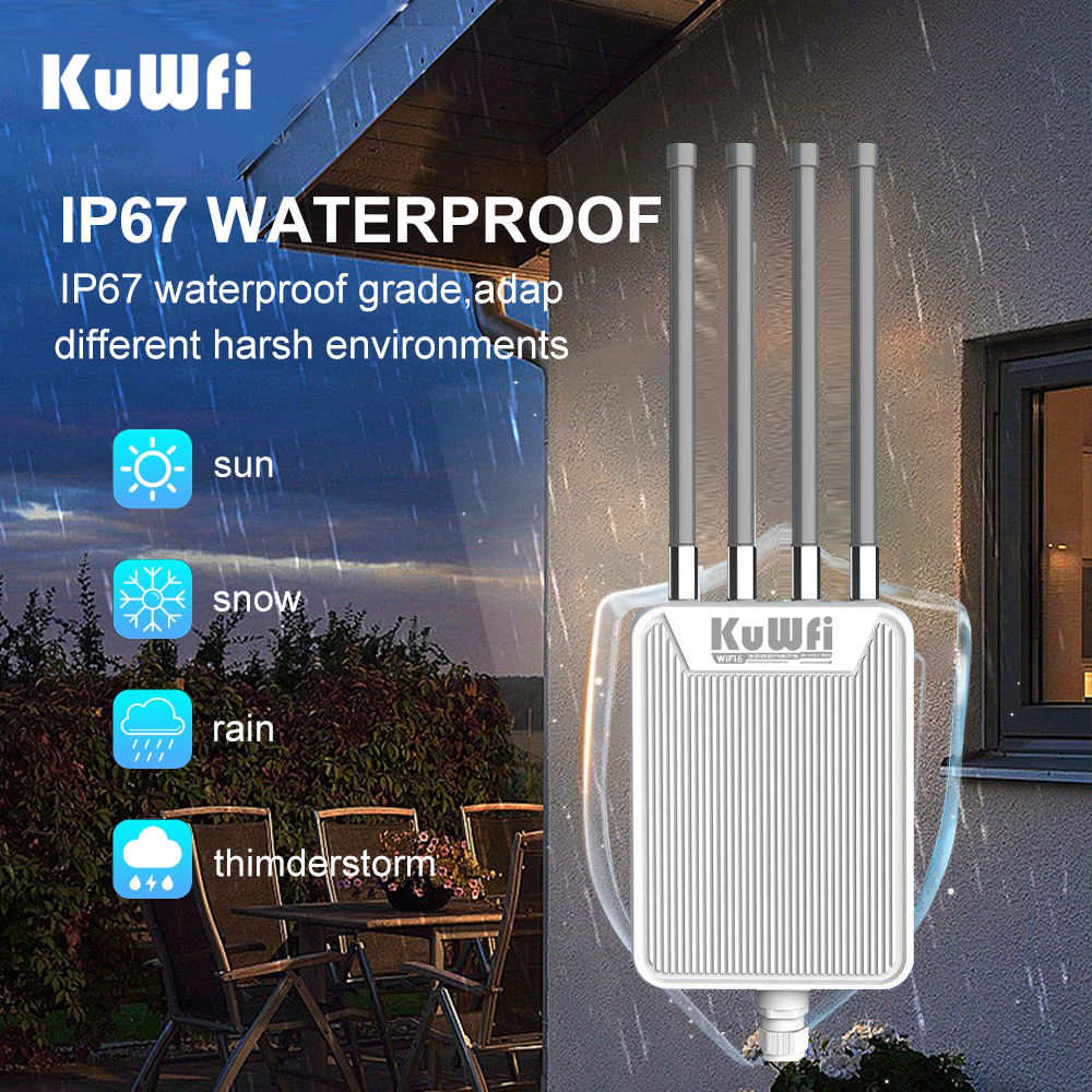 KuWFi High-Power Mesh WiFi 6 Outdoor Access Point AX3000 500m Range 2.4G/5.8G Dual Band IP67 AP for Farming Estates