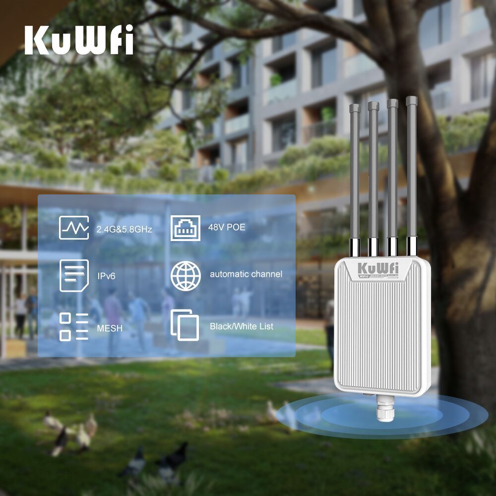 KuWFi High-Power Mesh WiFi 6 Outdoor Access Point AX3000 500m Range 2.4G/5.8G Dual Band IP67 AP for Farming Estates