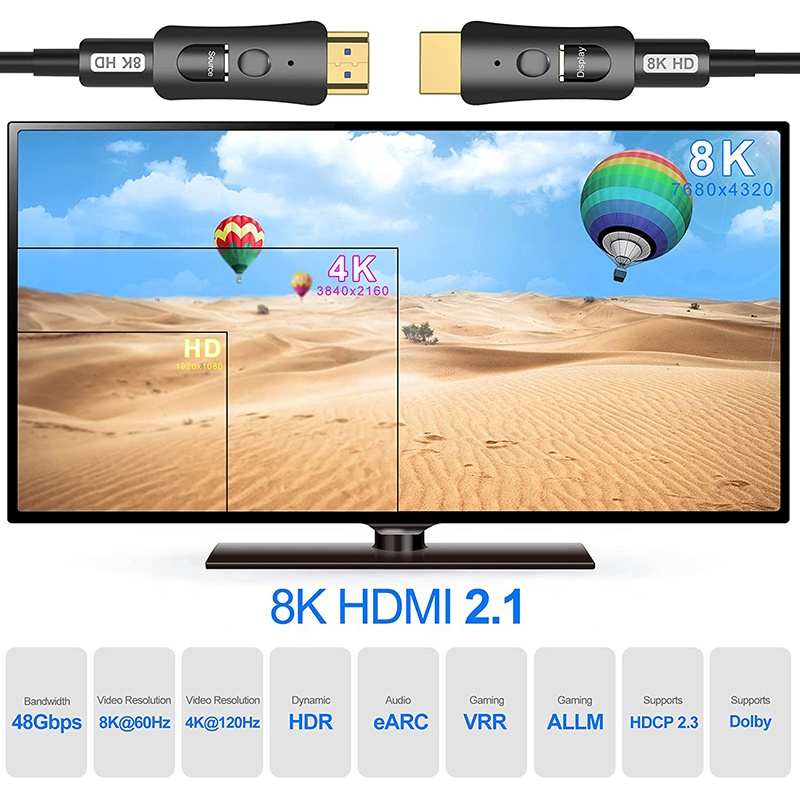 Awesome Ultra High Speed 4.8MM 4K 2.0 8K 2.1 AOC HDMI Fiber Cable HDMI-Compliant A To D HDMI Fiber Active Optical Cable