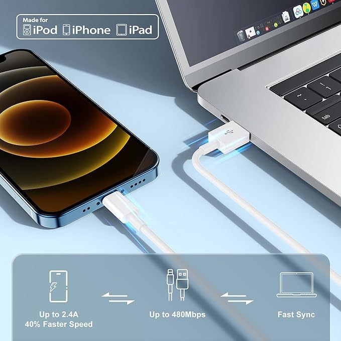 Awsome iPhone Charger,Fast Charging Lightning Cable iPhone Charger Cord Compatible iPhone 14/13/12/11 Pro Max/XS MAX/XR/XS/X/8/7 Plus iPad AirPods