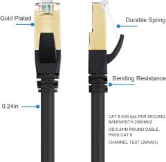 Awesome Cat8 Ethernet Cable, Outdoor&Indoor, 6FT Heavy Duty High Speed 26AWG, 2000Mhz with Gold Plated RJ45 Connector, Weatherproof S/FTP UV Resistant for Router, Modem, PC, Gaming, PS5, Xbox