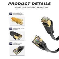 Awesome Cat 6 Ethernet Cable 50 ft High Speed RJ45 Internet Cable for Outdoor & Indoor Support CAT6 Network Solid Slim Flat Black Computer LAN for PC