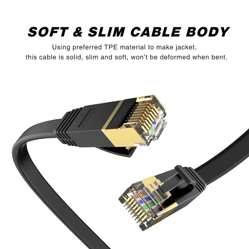 Awesome Cat 6 Ethernet Cable 50 ft High Speed RJ45 Internet Cable for Outdoor & Indoor Support CAT6 Network Solid Slim Flat Black Computer LAN for PC