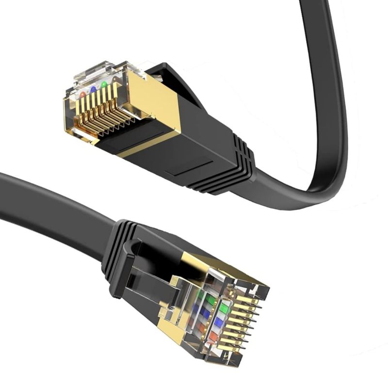 Awesome Cat 6 Ethernet Cable 50 ft High Speed RJ45 Internet Cable for Outdoor & Indoor Support CAT6 Network Solid Slim Flat Black Computer LAN for PC