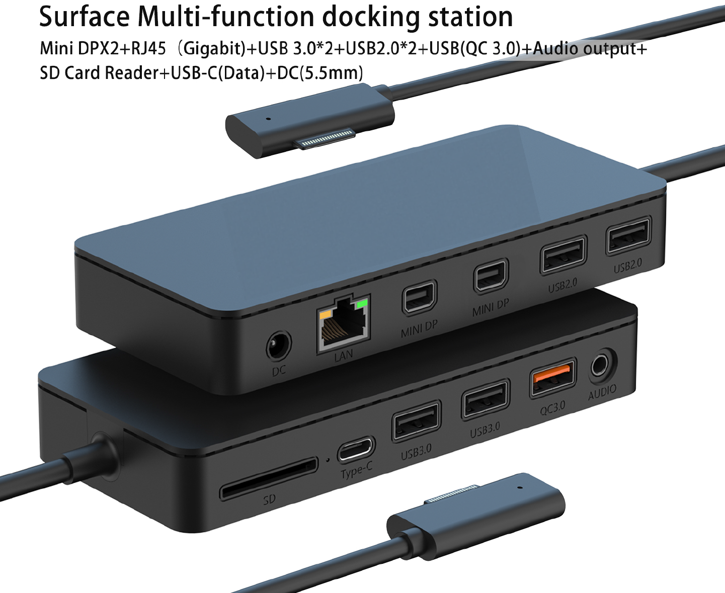 Awsome Docking Station(12-in-1) HDMI Mini DP 4K, 5 Gbps USB-C,Audio, SD 3.0 RJ45 1000M, 3.5mm Jack