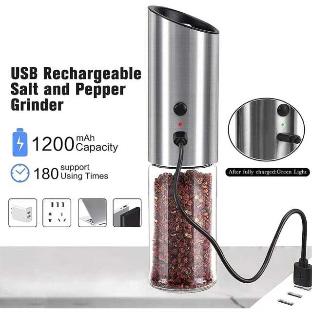 Electric Salt/Pepper Grinder USB Rechargeable Eletric Pepper Mill Shakers Automatic Spice Steel Machine Kitchen Tool