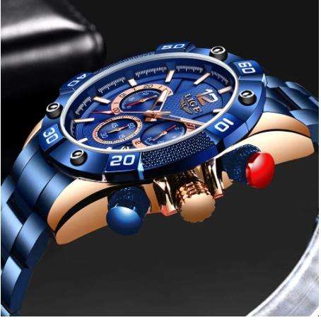 LIGE New Fashion Blue Mens Watches Top Brand Luxury Clock Sports Chronograph Waterproof Quartz Watch Men