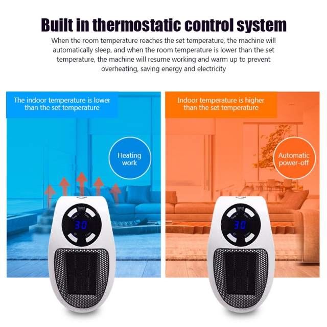 Electric Heater Portable Heater Plug in Wall Room Heating Stove Mini Household Radiator Remote Warmer Machine Winter