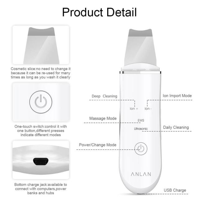 ANLAN Ultrasonic Skin Scrubber Deep Face Cleaning Machine Peeling Shovel Facial Pore Cleaner