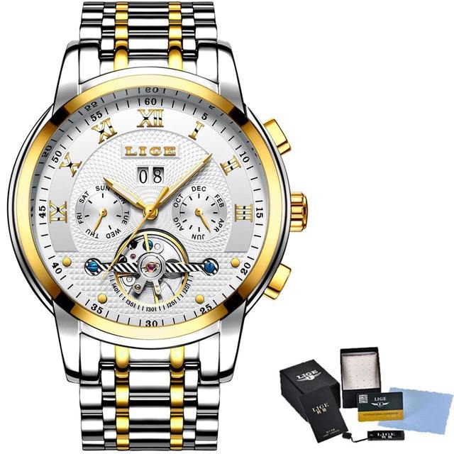 LIGE Mens Watches Top Brand Luxury Automatic Mechanical Watch Men Full Steel Sport Watches