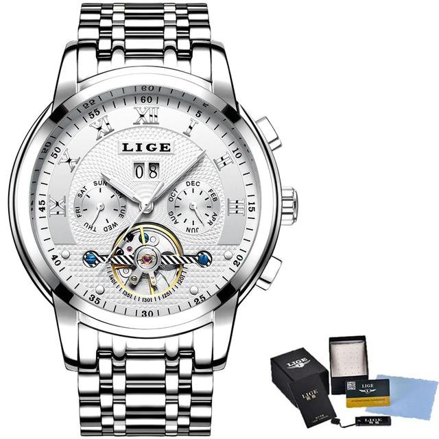 LIGE Mens Watches Top Brand Luxury Automatic Mechanical Watch Men Full Steel Sport Watches