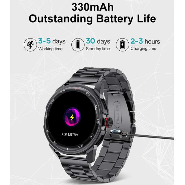 LIGE New Smart Watch Men AMOLED 360*360 HD Screen Always Display Time Fitness Bracelet Waterproof Stainless Steel Smartwatch Men
