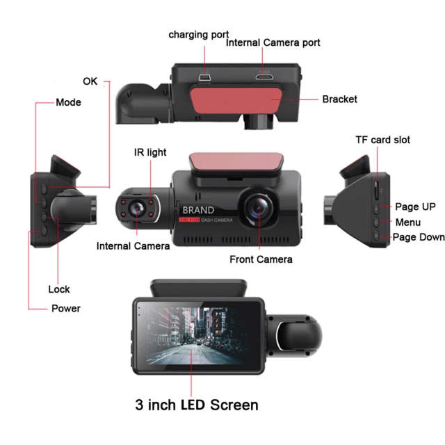 Dual Lens Car DVR Dash Cam Video Recorder G-Sensor 1080P Front & Inside Camera