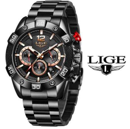 LIGE New Fashion Blue Mens Watches Top Brand Luxury Clock Sports Chronograph Waterproof Quartz Watch Men