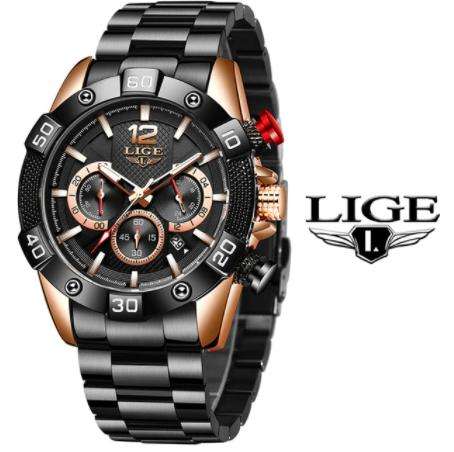 LIGE New Fashion Blue Mens Watches Top Brand Luxury Clock Sports Chronograph Waterproof Quartz Watch Men