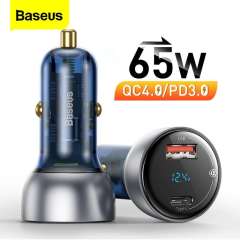 Baseus Car Charger PD 65W Fast Charging Quick Charge 4.0 QC3.0 USB Type C Charger