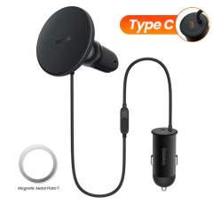 New Baseus 40W Car Magnetic Wireless Charger Phone Holder Stand Induction Fast Charging USB C Car Charger