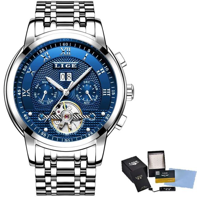 LIGE Mens Watches Top Brand Luxury Automatic Mechanical Watch Men Full Steel Sport Watches