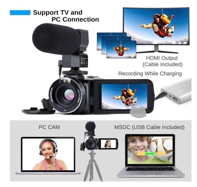 New Camcorder Video Camera Ultra HD 4K 48MP Camcorder WIFI Camera Microphone Remote