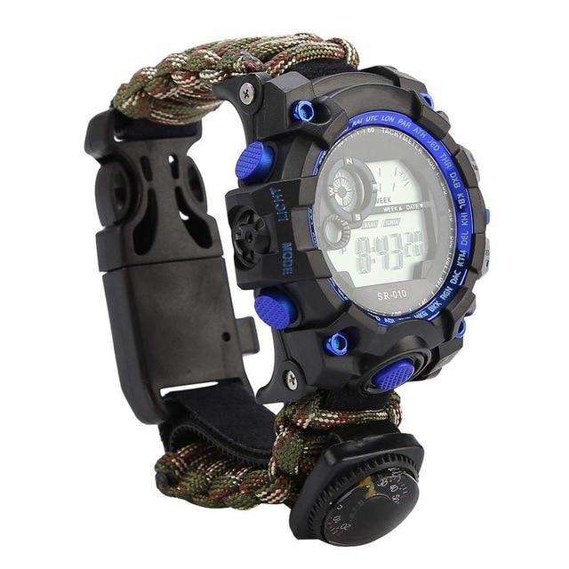 Survive Outdoor Watch Emergency with Night Vision 50M Waterproof Paracord Knife Compass Thermometer Whistles First Aid Kits