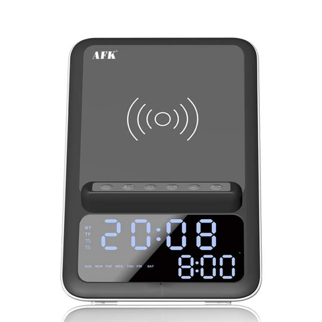 BT512 Wireless Charging Speaker Led Alarm Clock With Wireless Charging Dock Stand Fm Radio USB Fast Charger