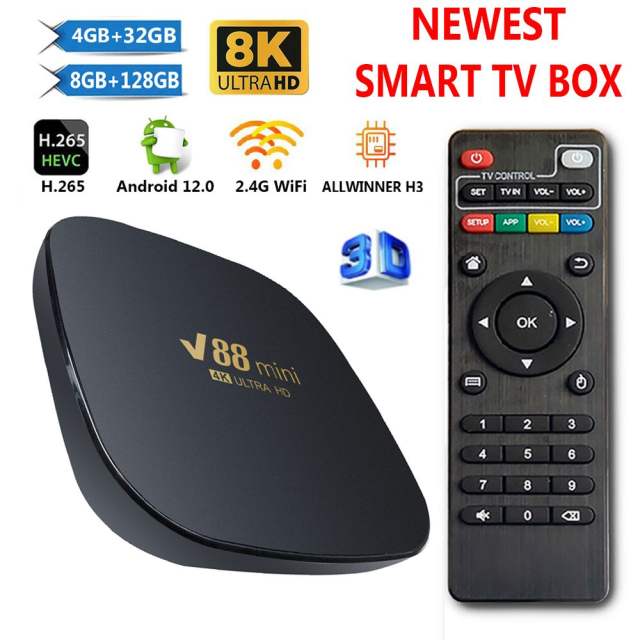 New V88 Mini Smart TV Box Android 12 Allwinner H3 Quad Core 2.4G WIFI 8K Set Top Box Media Player