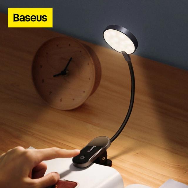 Baseus LED Clip Table Lamp Stepless Dimmable Wireless Desk Lamp Touch USB Rechargeable