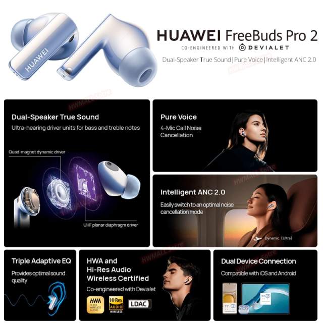 HUAWEI FreeBuds Pro 2 Intelligent ANC 2.0 47dB 4-Mic Call Noise Cancellation Bluetooth 5.2 Earphones