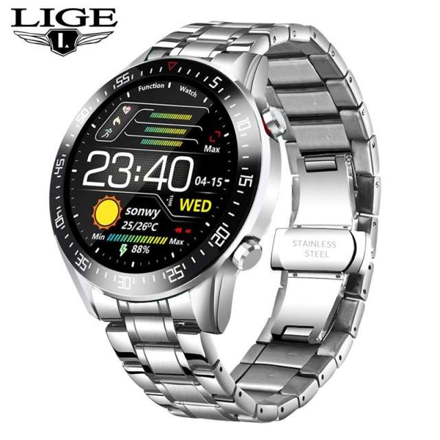 LIGE BW0160 Smart Watch Men Heart Rate Blood Pressure Information Reminder BW0160