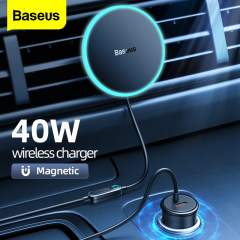 New Baseus 40W Car Magnetic Wireless Charger Phone Holder Stand Induction Fast Charging USB C Car Charger