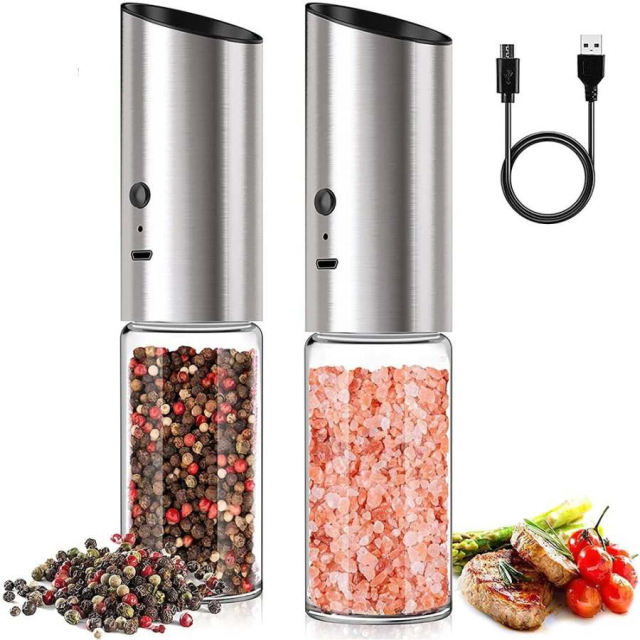 Electric Salt/Pepper Grinder USB Rechargeable Eletric Pepper Mill Shakers Automatic Spice Steel Machine Kitchen Tool
