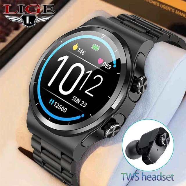 LIGE BW0346 Smart Watch TWS Wireless Bluetooth Headset Heart Rate Tracker Sports