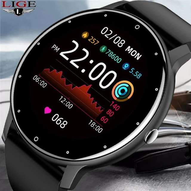 New LIGE New Smart Watch Men Full Touch Screen Sport Fitness Watch IP67 Waterproof