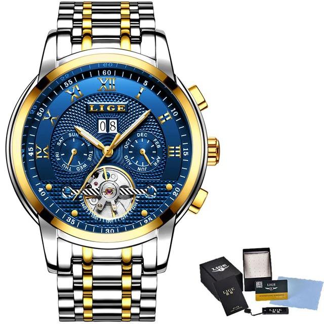 LIGE Mens Watches Top Brand Luxury Automatic Mechanical Watch Men Full Steel Sport Watches