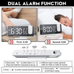 NEW 7.5" LED Digital Projector Projection Snooze Dual Alarm Clock