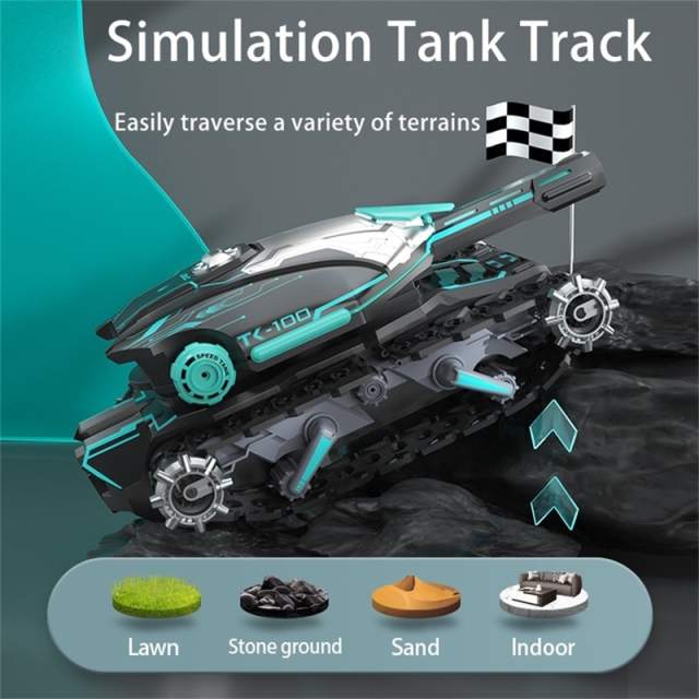 New RC Water Bomb Track Tank 2.4G Rotate Stunt Car Vehicle With Light&Music Gravity Watch Move Shoots