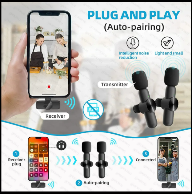 Wireless Lavalier Microphone Portable Audio Video Recording Mini Mic Live Broadcast Gaming Phone Microfonoe