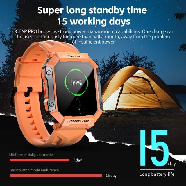LOKMAT Ocean Pro Sport Smart Watch 5ATM Waterproof Big Full Touch Screen Rugged Smartwatches Fitness Tracker Heart Rate Monitor