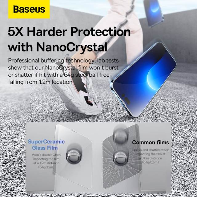 Baseus 2Pcs Nano Crystal Tempered Glass Film For iPhone 14 13 Pro Max Protector Glass Tempered Film Anti-Peeping Screen Glass