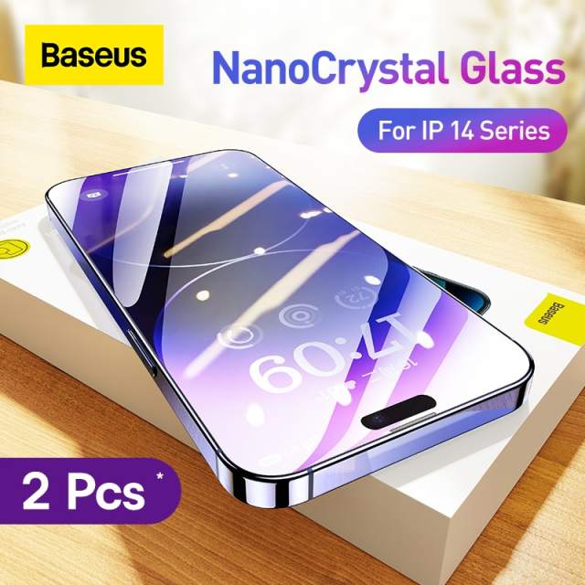 Baseus 2Pcs Nano Crystal Tempered Glass Film For iPhone 14 13 Pro Max Protector Glass Tempered Film Anti-Peeping Screen Glass
