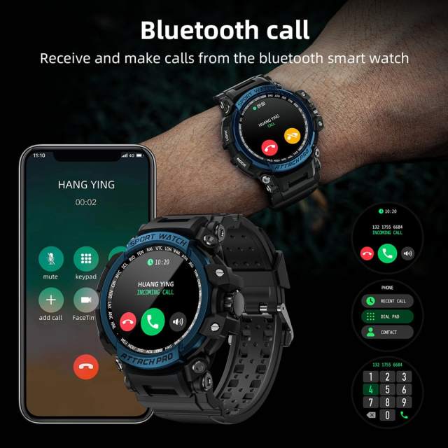 LOKMAT ATTACK Pro Sport Smart Watch Bluetooth Calls Watches 5ATM Waterproof Fitness Tracker Heart Rate Monitor