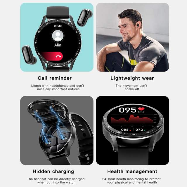GEJIAN X7 Headset Smart Watch TWS 2 IN 1 Wireless Bluetooth Dual Earbuds Call Health Blood Pressure Sport Music Smartwatch