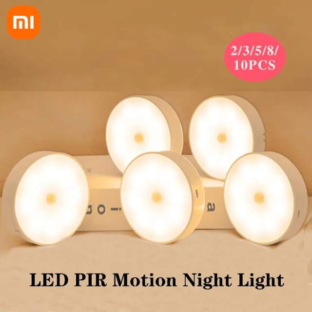 Xiaomi USB Rechargeable LED PIR Motion Sensor Night Light 8 Light Bead Cabinet Closet Wall Lamp The kitchen lamp