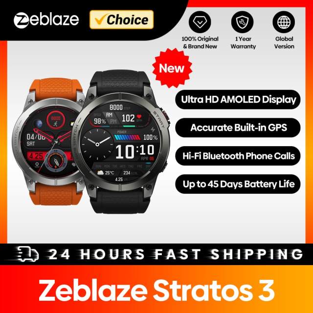 Zeblaze Stratos 3 Premium GPS Smart Watch Ultra HD AMOLED Display