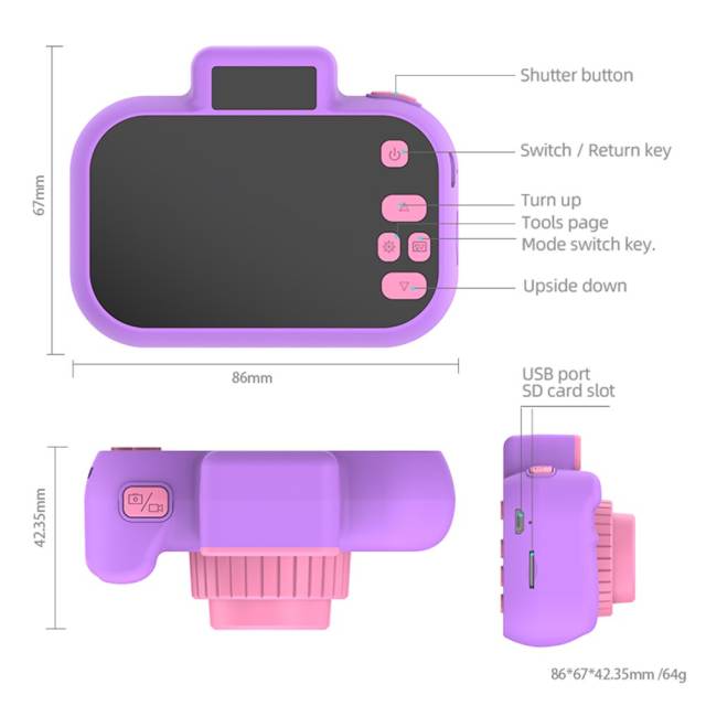 High-definition 4000W Front Rear Dual-camera 2 Inch HD IPS Screen Digital Kids Camera USB Charging with Lanyard Children's toys