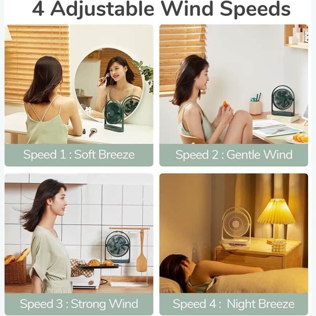 JISULIFE Table Fan Mini USB Strong Wind Rechargeable Desk Fans Wireless 4000mAH