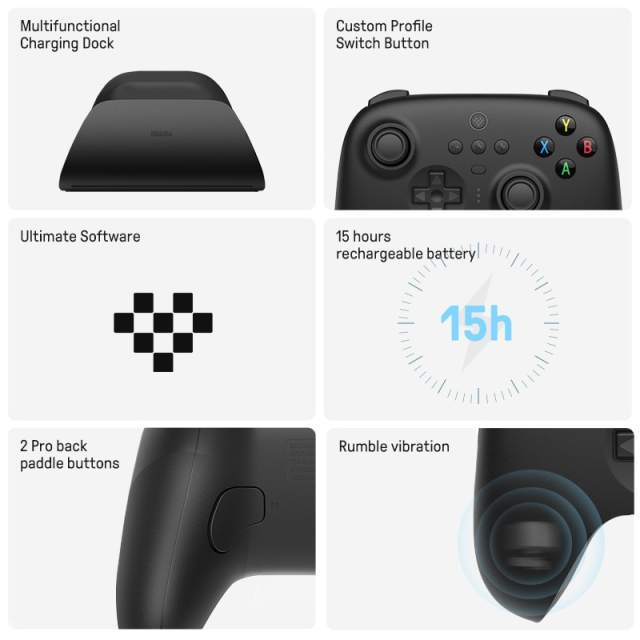 8BitDo - Ultimate Wireless 2.4G Gaming Controller with Charging Dock for PC Windows 10, 11, Steam Deck, Android